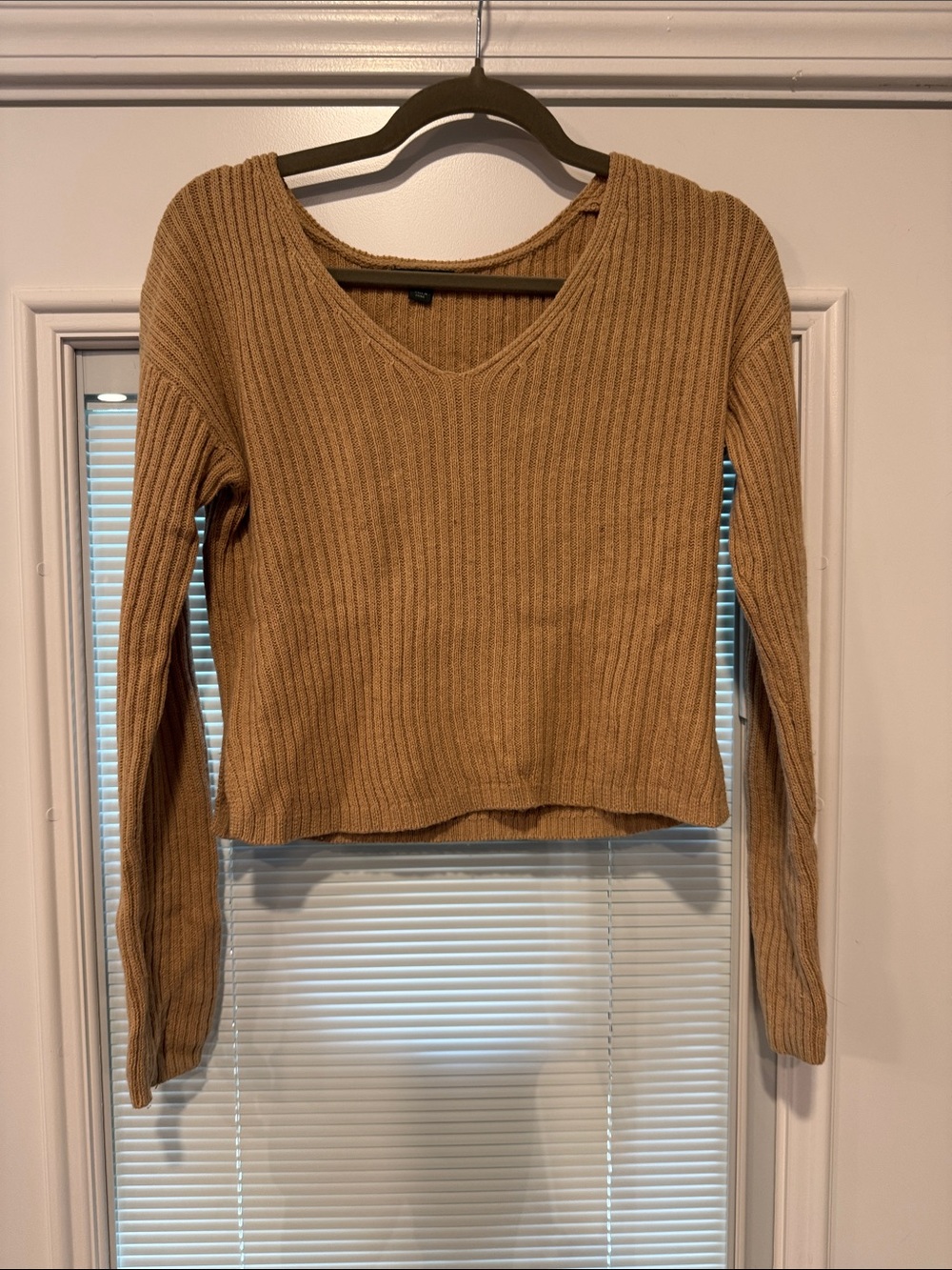 Target Tan Ribbed V-Neck Long Sleeve Top